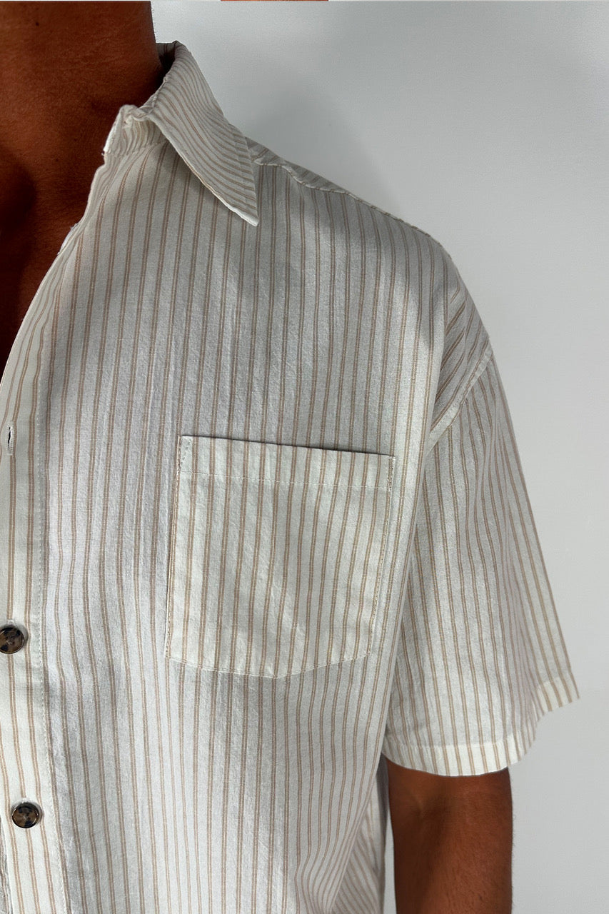 Nathaniel Drop Shirt Stripe Coffee