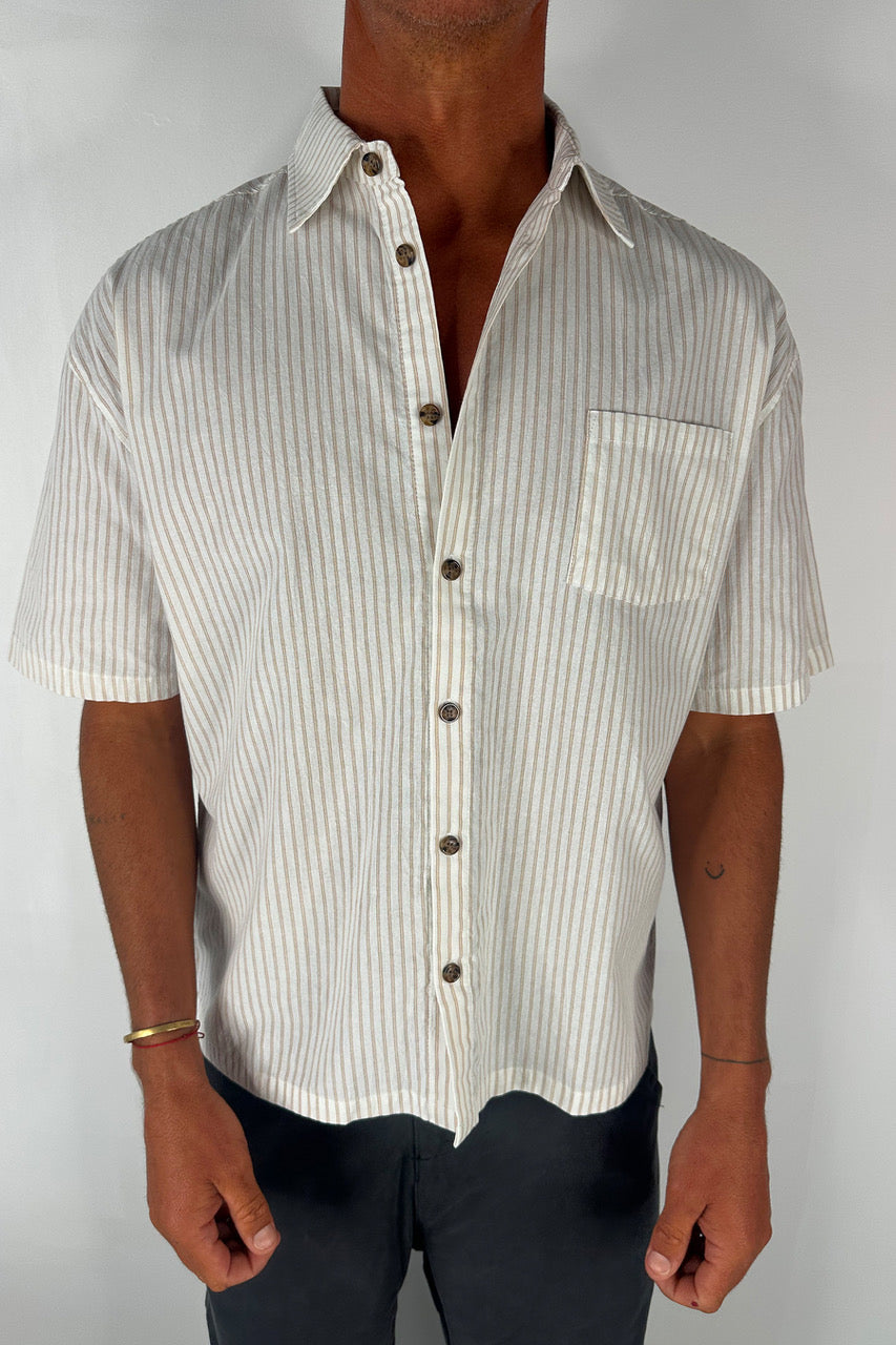 Nathaniel Drop Shirt Stripe Coffee