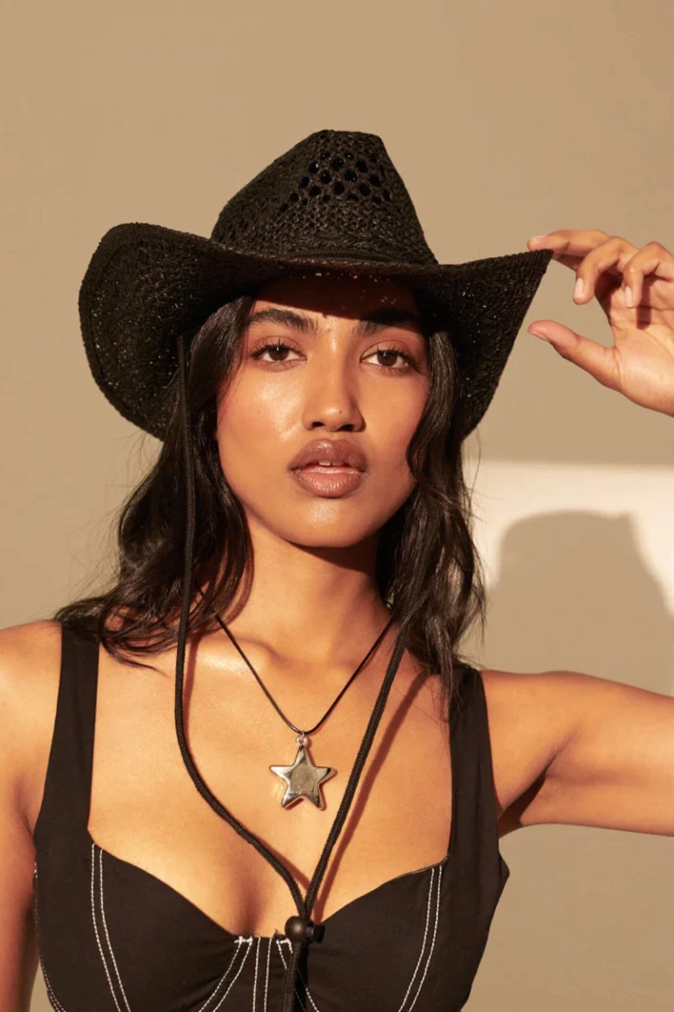 Western Festival Straw String Hat Black