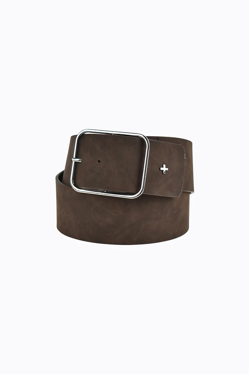 Lexie Wide Belt Chocolate Suede/Silver