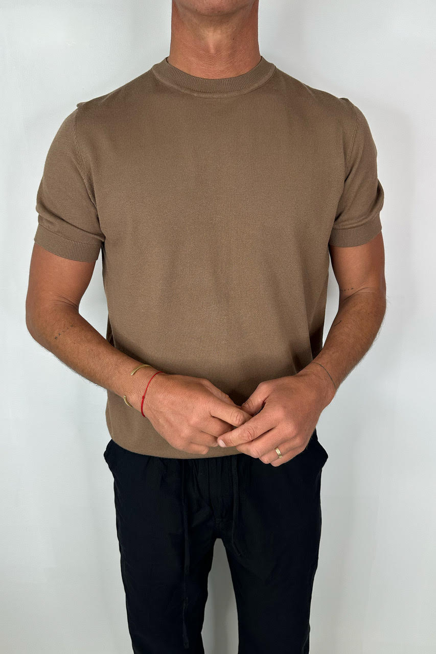 Nigel Fitted Knitted Tee Choc