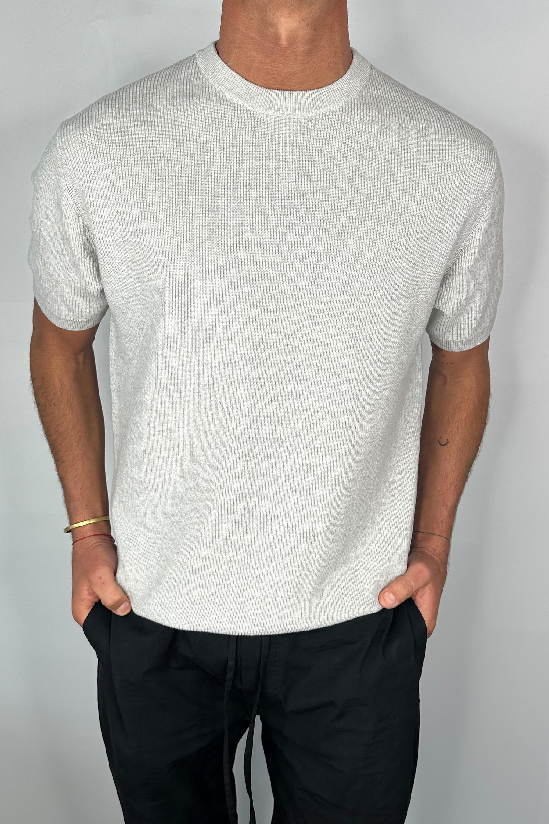 Knitted Crew Neck Tee Grey