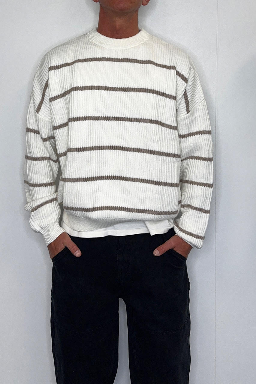 Drop Sleeve Heavy Knit White Stripe