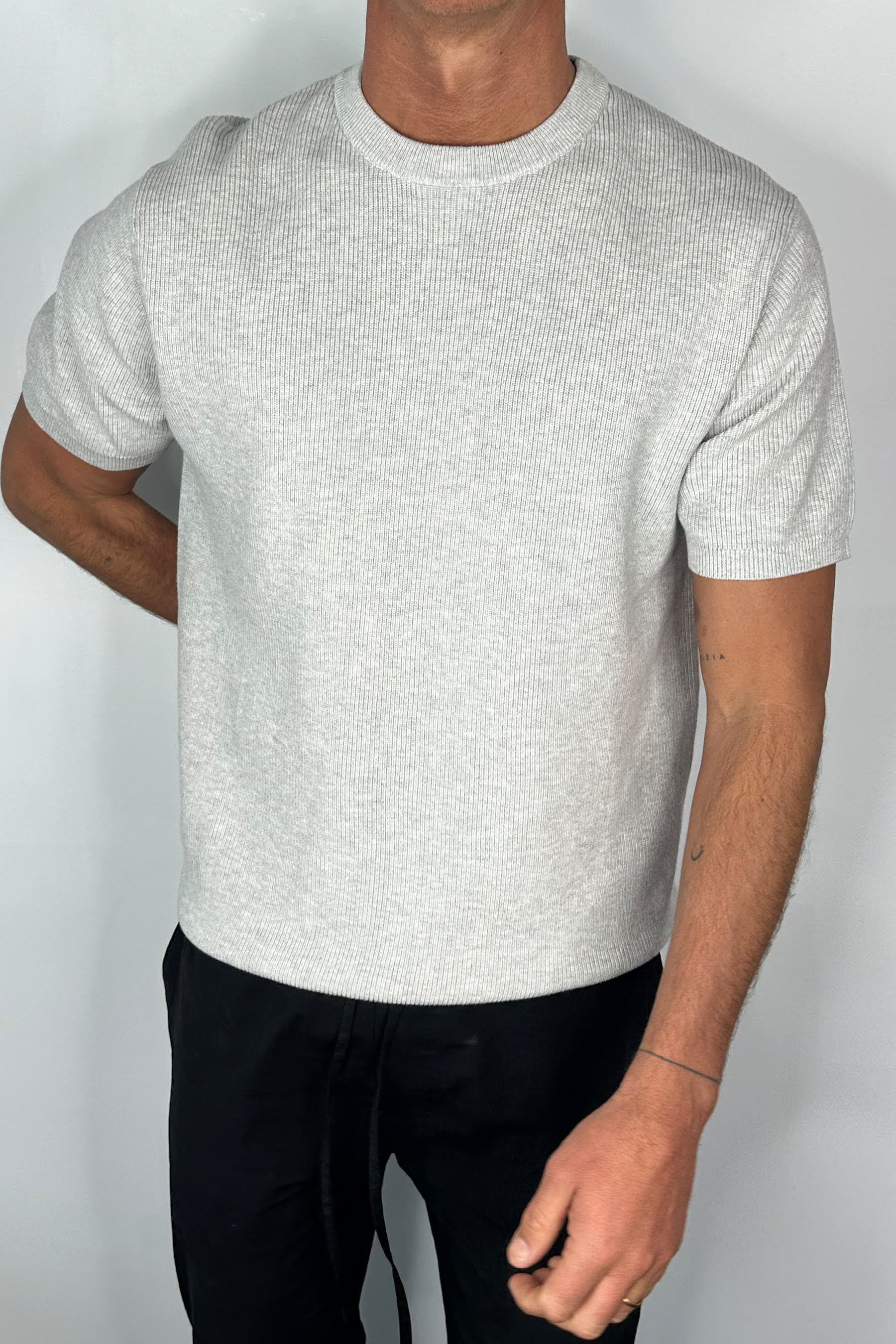Knitted Crew Neck Tee Grey