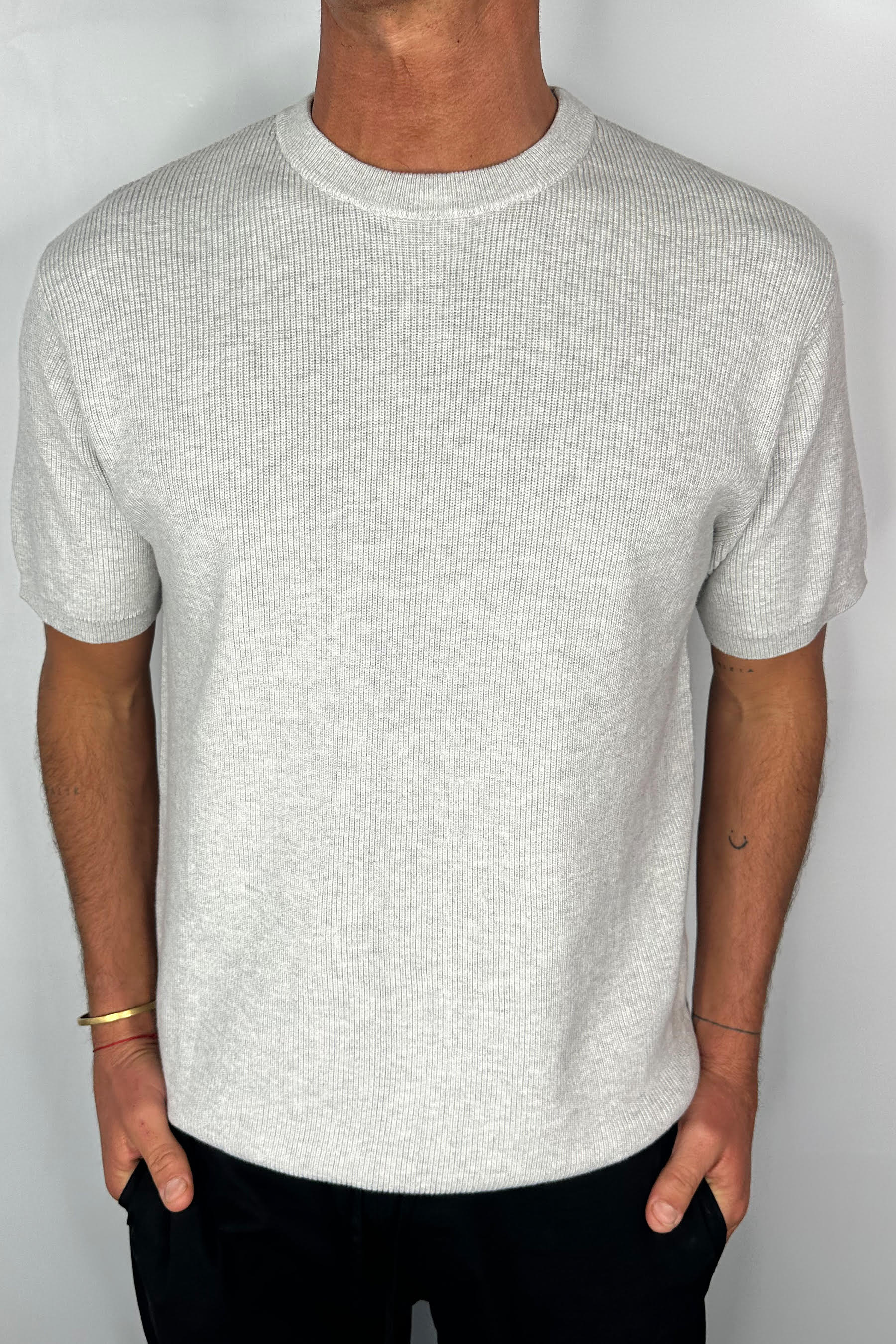 Knitted Crew Neck Tee Grey