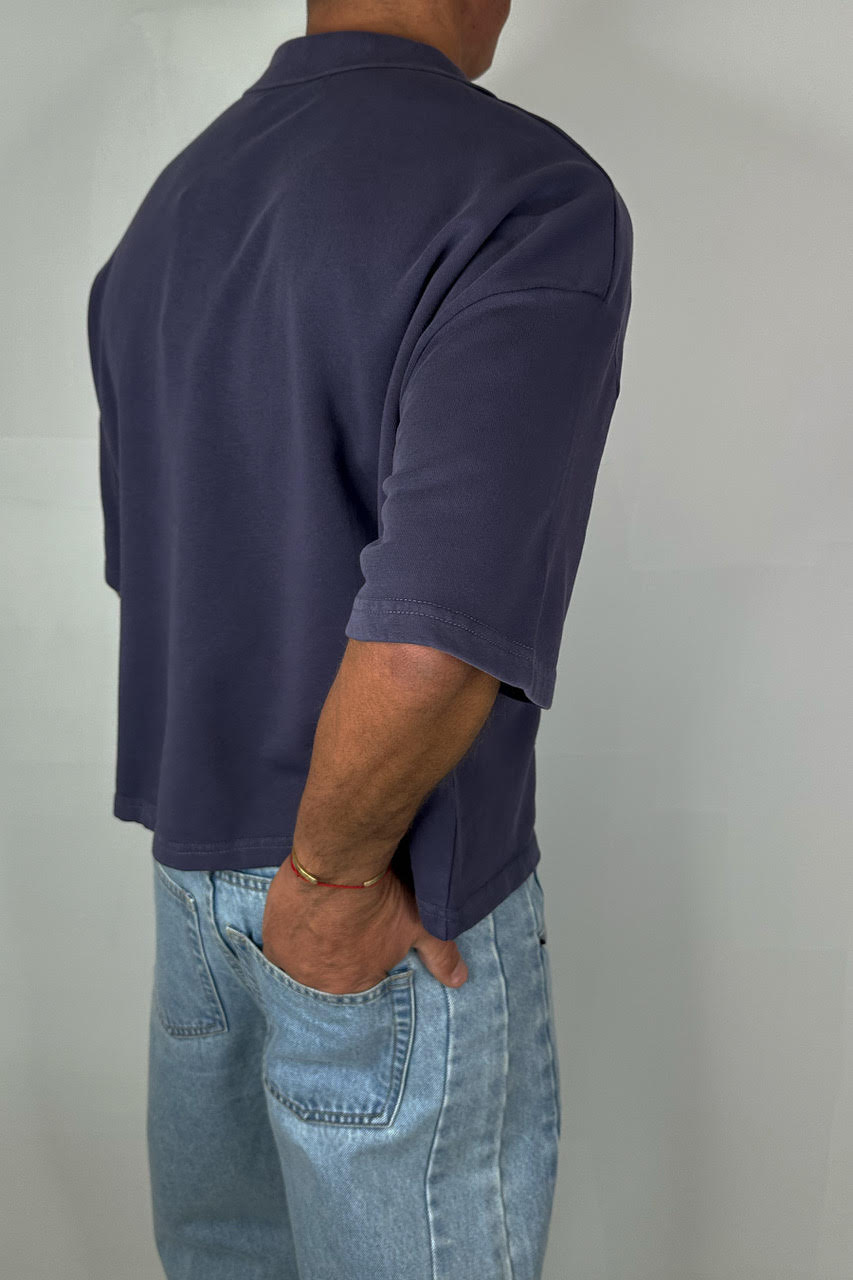 Jersey Crop Polo Washed Navy