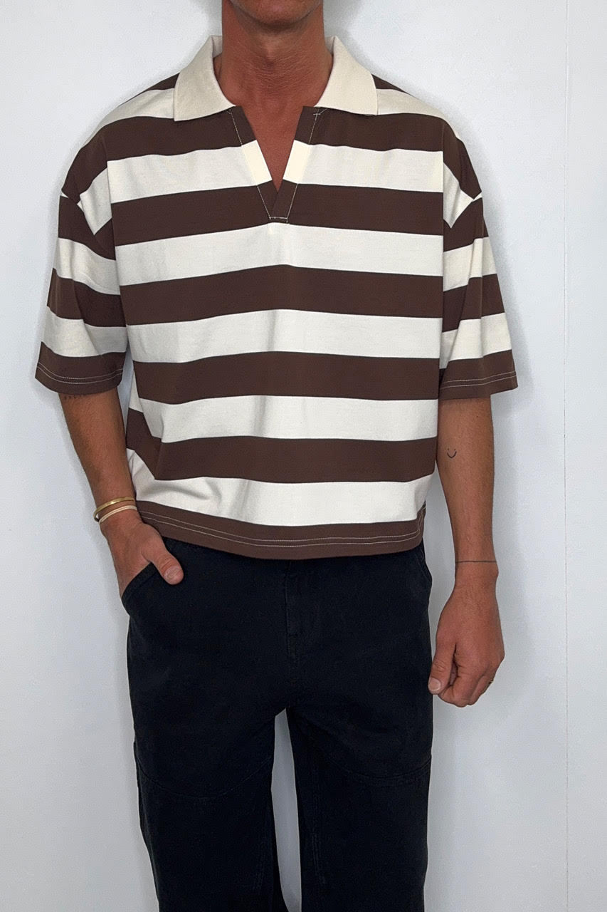 Jersey Crop Polo Stripe Choc
