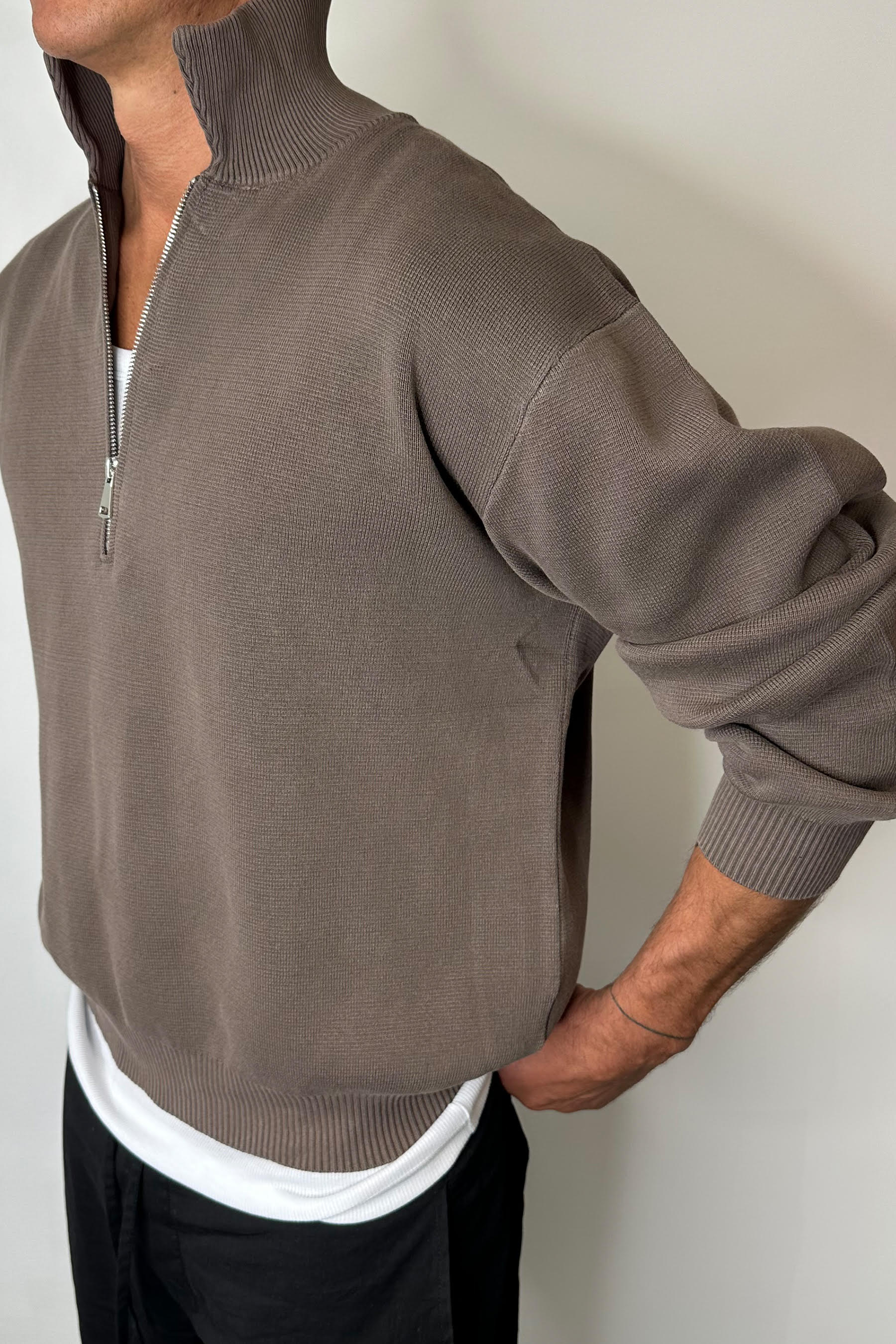 Calin Zip Up Knit Choc