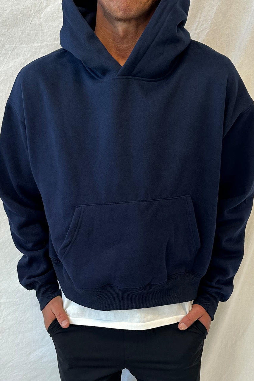 Roman Cropped Drop Hoodie Navy