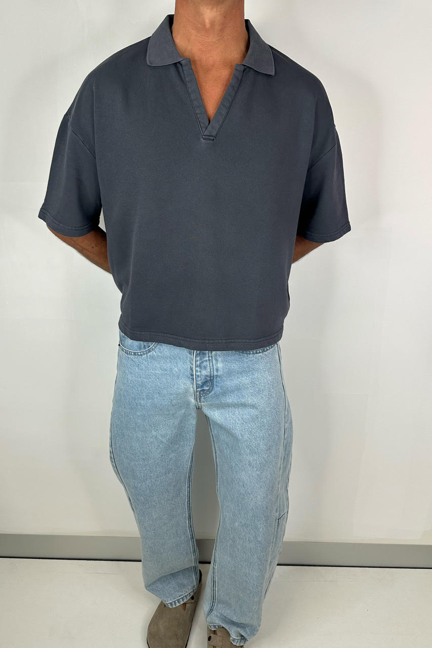 Jersey Crop Polo Charcoal