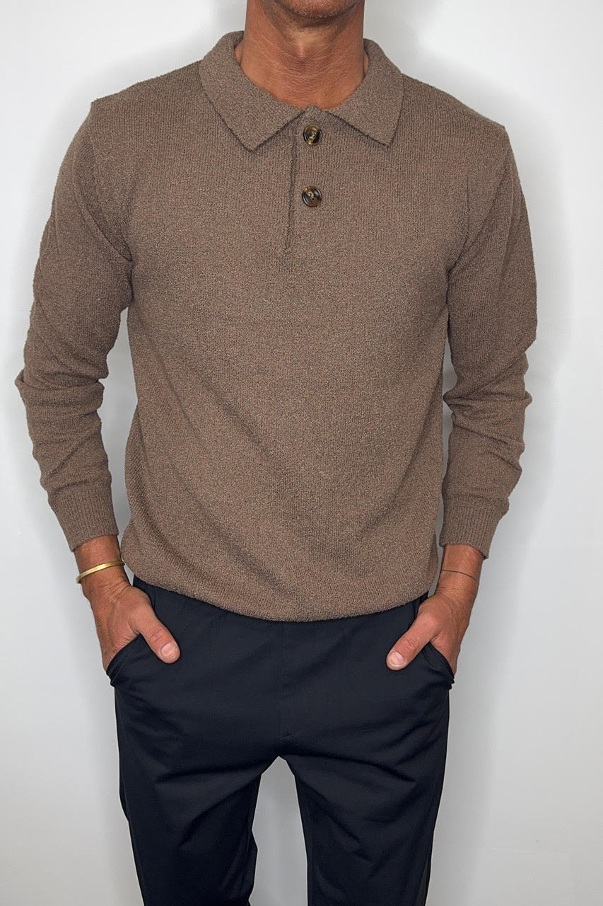 Combed Long Sleeve Polo Choc