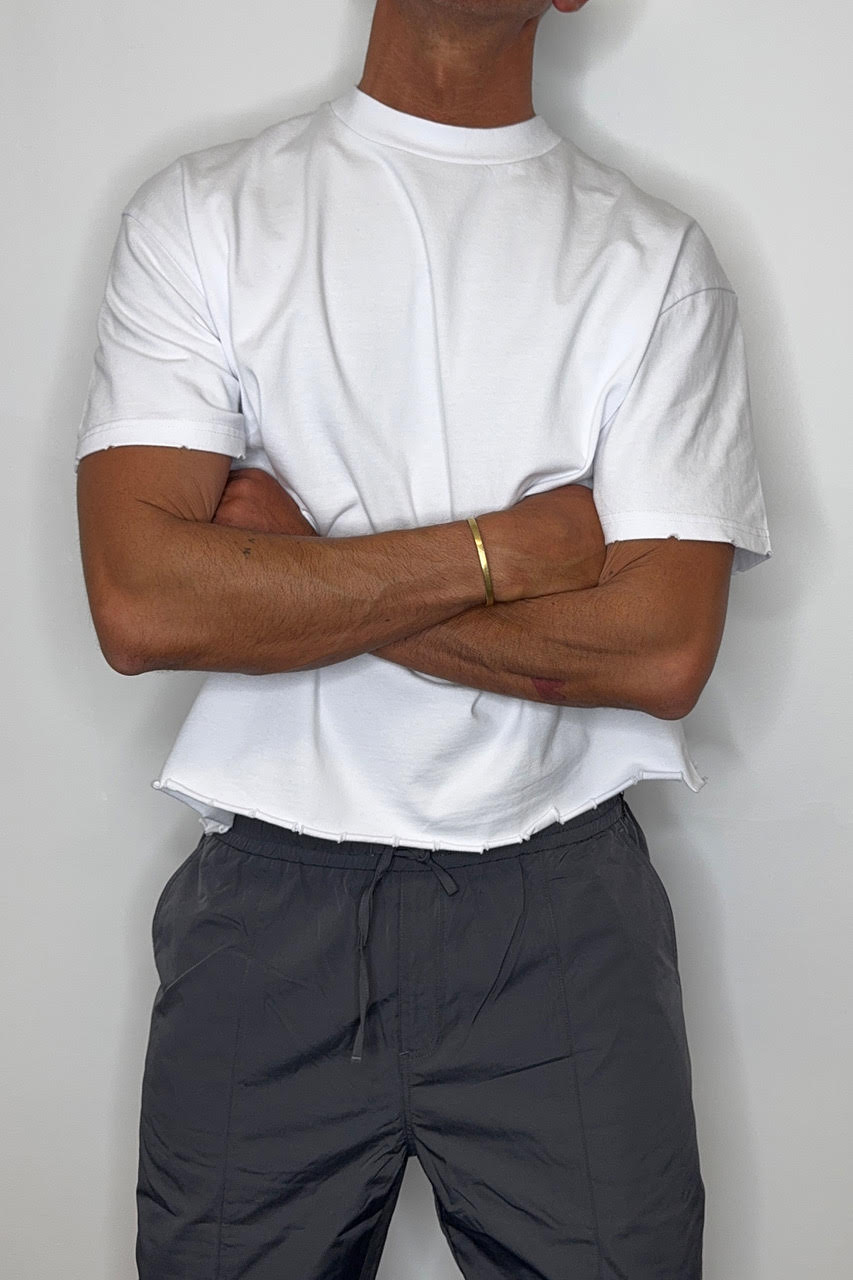 Raw Crop Distress Tee White