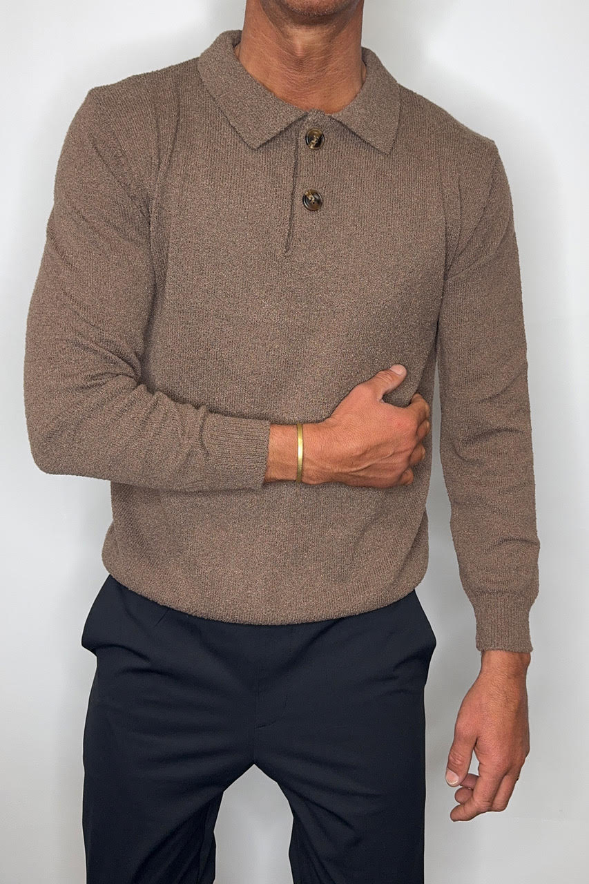 Combed Long Sleeve Polo Choc