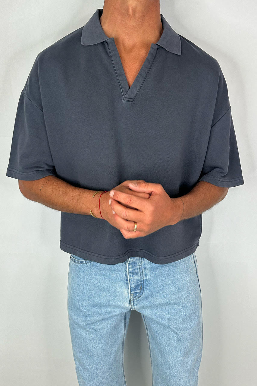 Jersey Crop Polo Charcoal