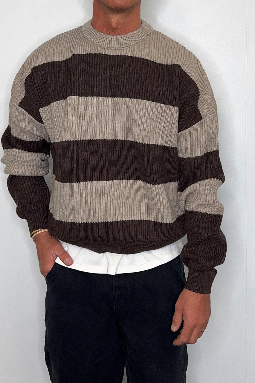 Drop Sleeve Heavy Knit Choc Stripe