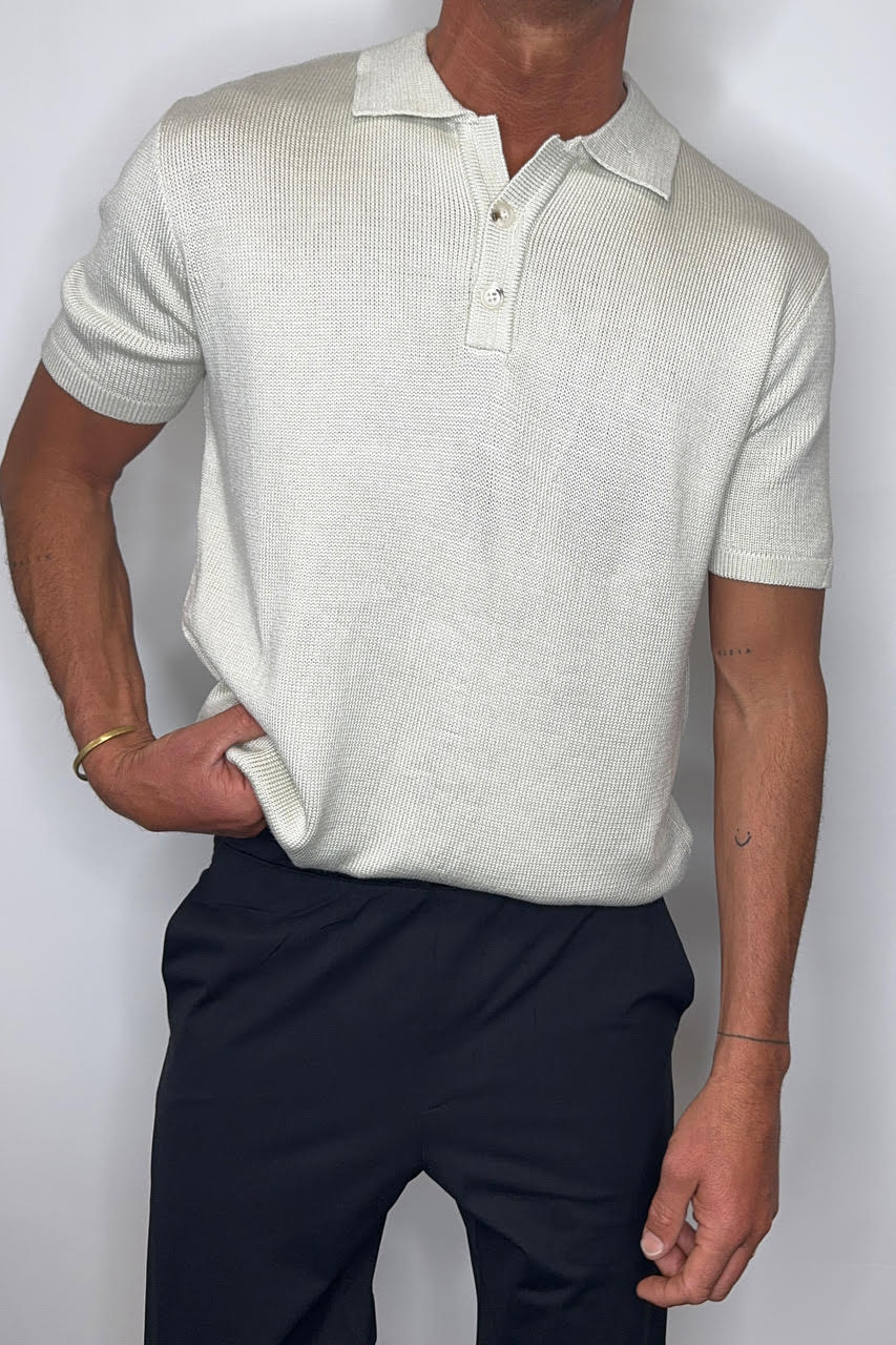 Hayden Knitted Polo Soft Grey