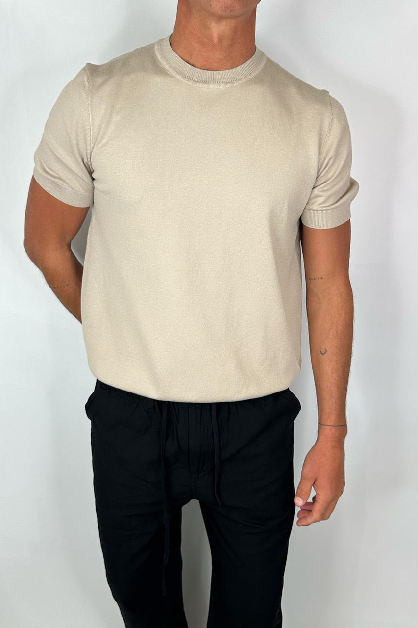 Nigel Fitted Knitted Tee Oat
