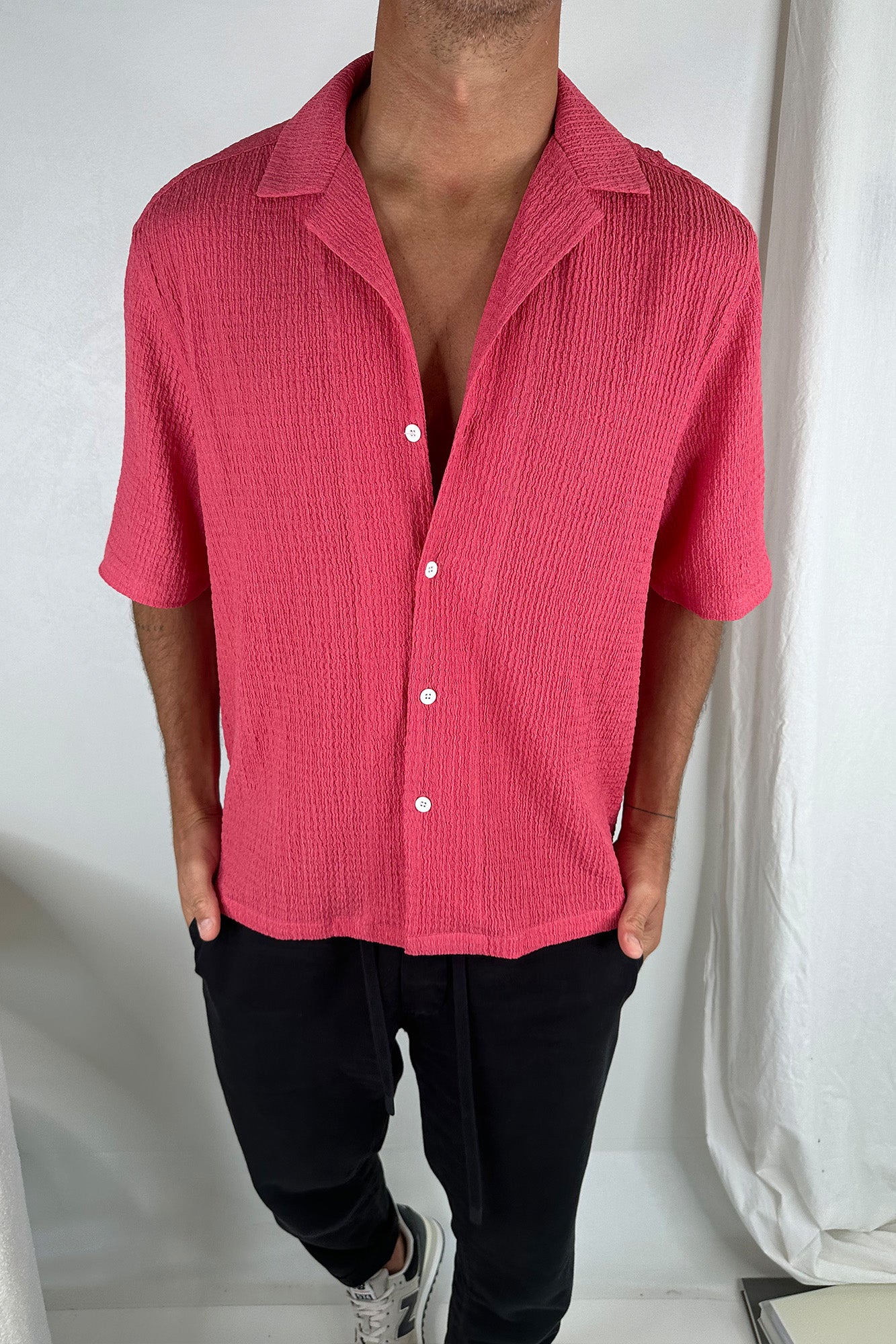 Texture Rib Shirt Carmine