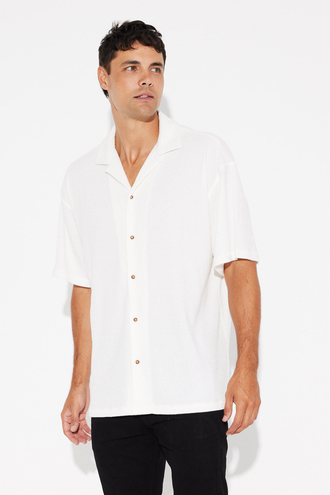Cord Knit Short Sleeve Shirt White - FINAL SALE