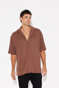 Cord Knit Short Sleeve Shirt Choc - FINAL SALE