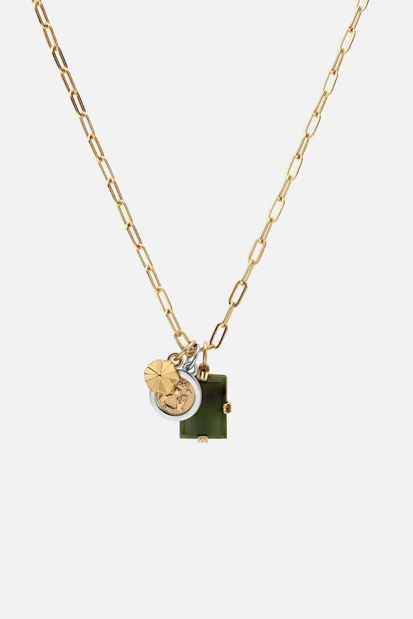 Miansai Lennox Trilogy Cable Chain Necklace Sterling Silver/Gold Vermeil/Jasper Green