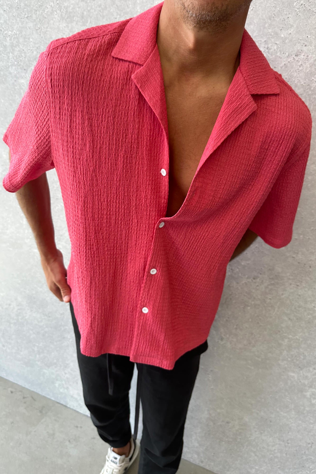 Texture Rib Shirt Carmine