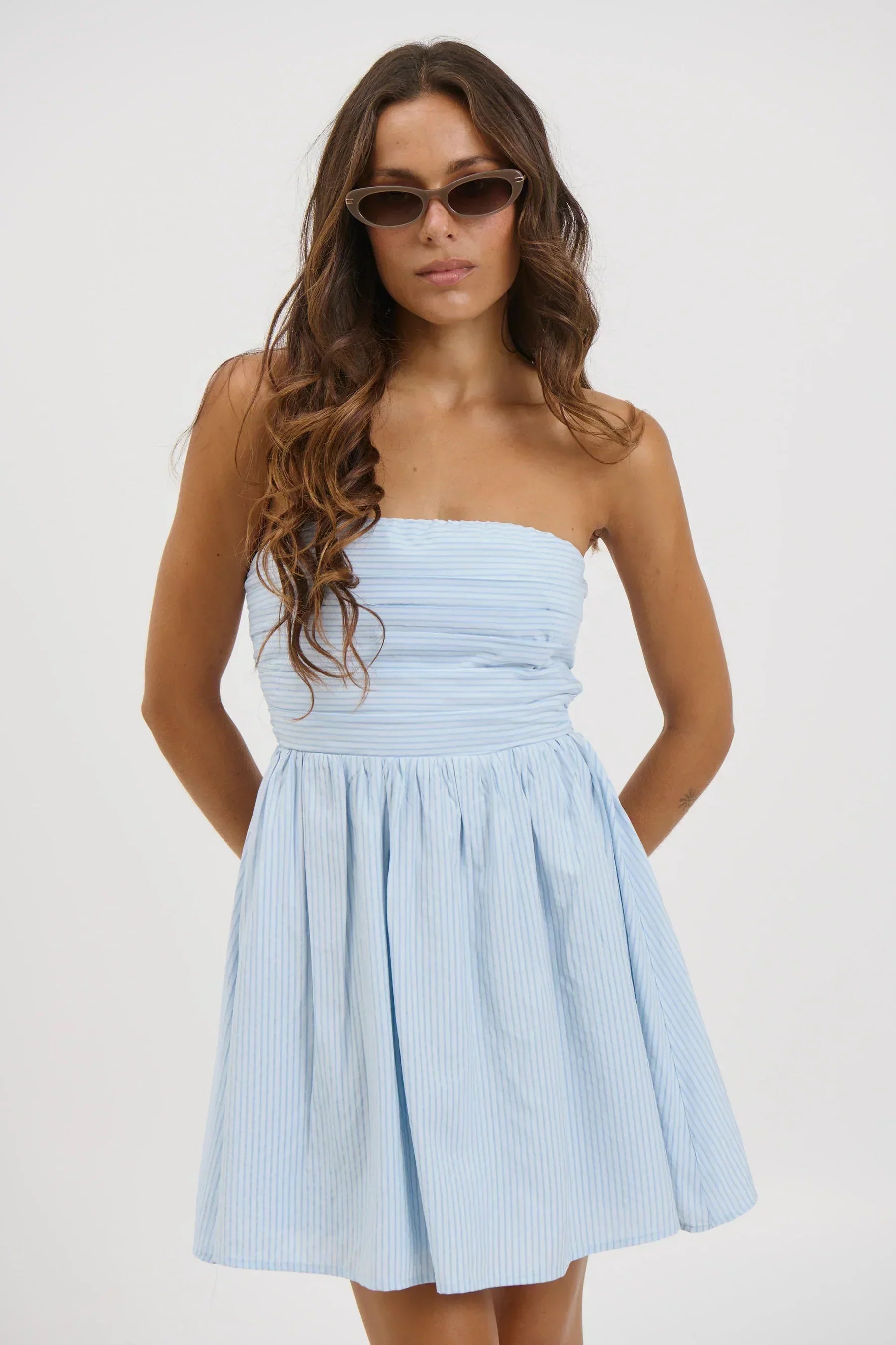 Shayla Strapless Mini Dress Sky by Bronze Snake