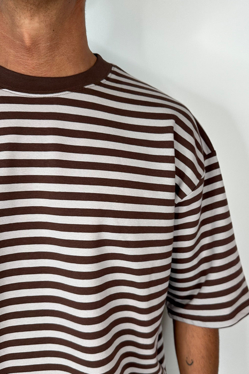 Lesley Stripe Crew Tee Choc