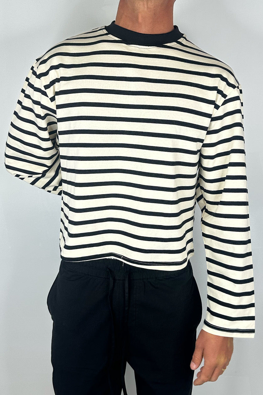 Cropped Long Sleeve Black Stripe