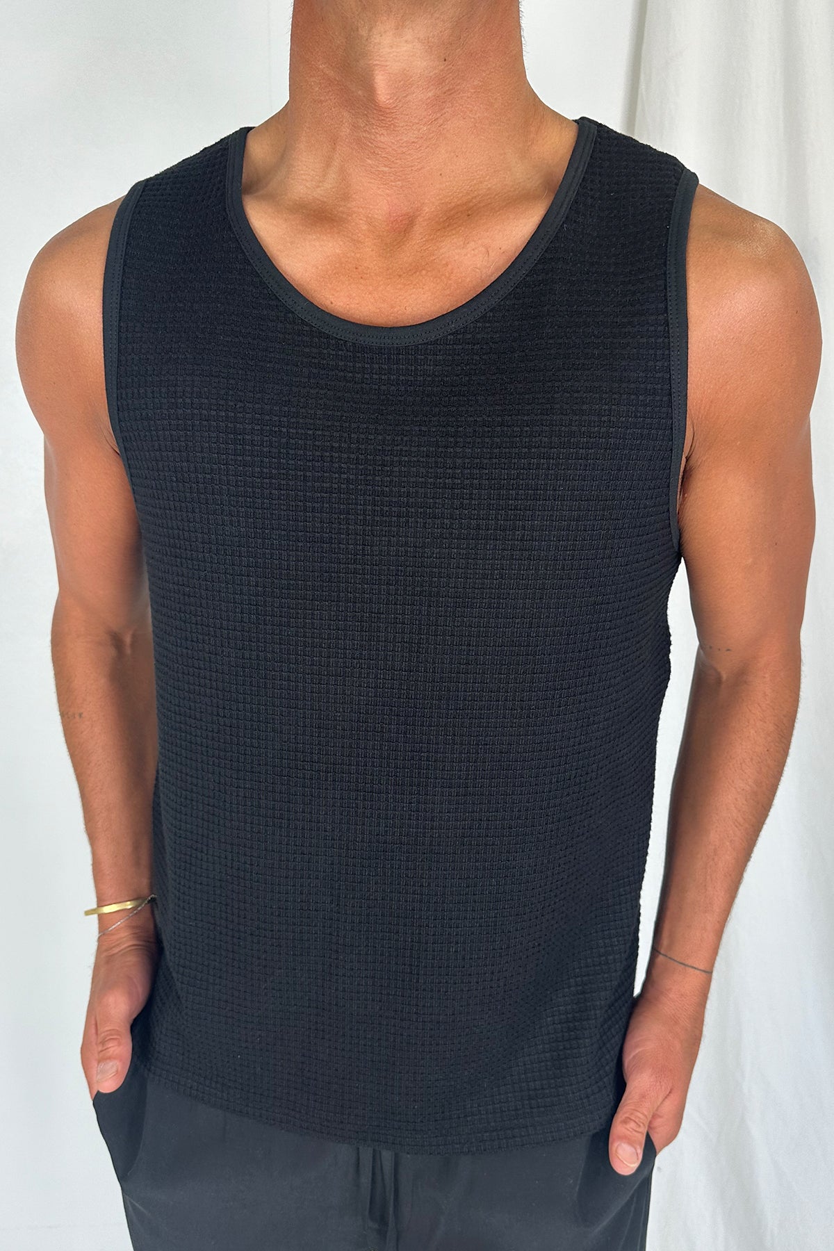 Joe Waffle Tank Black