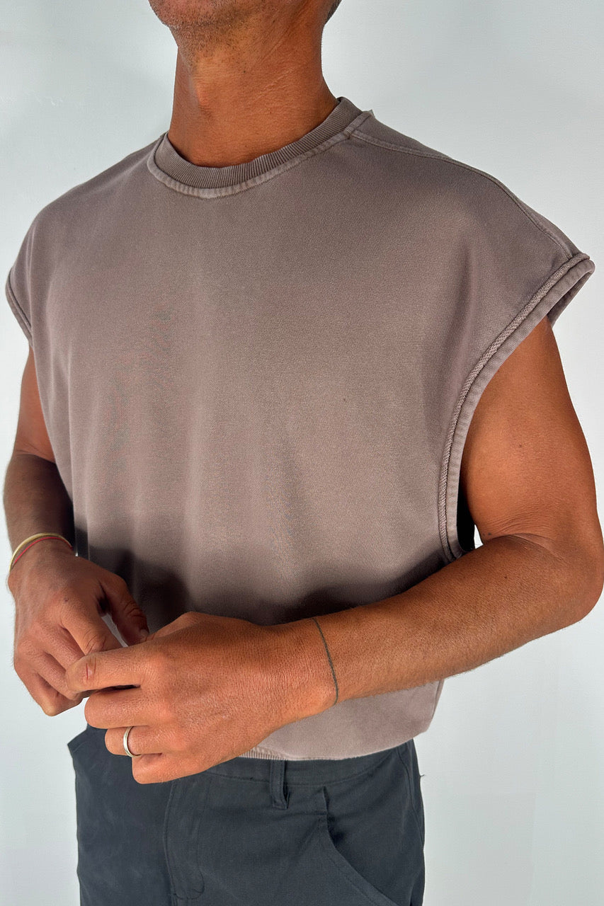 Cropped Fleece Ribbed Tank Choc