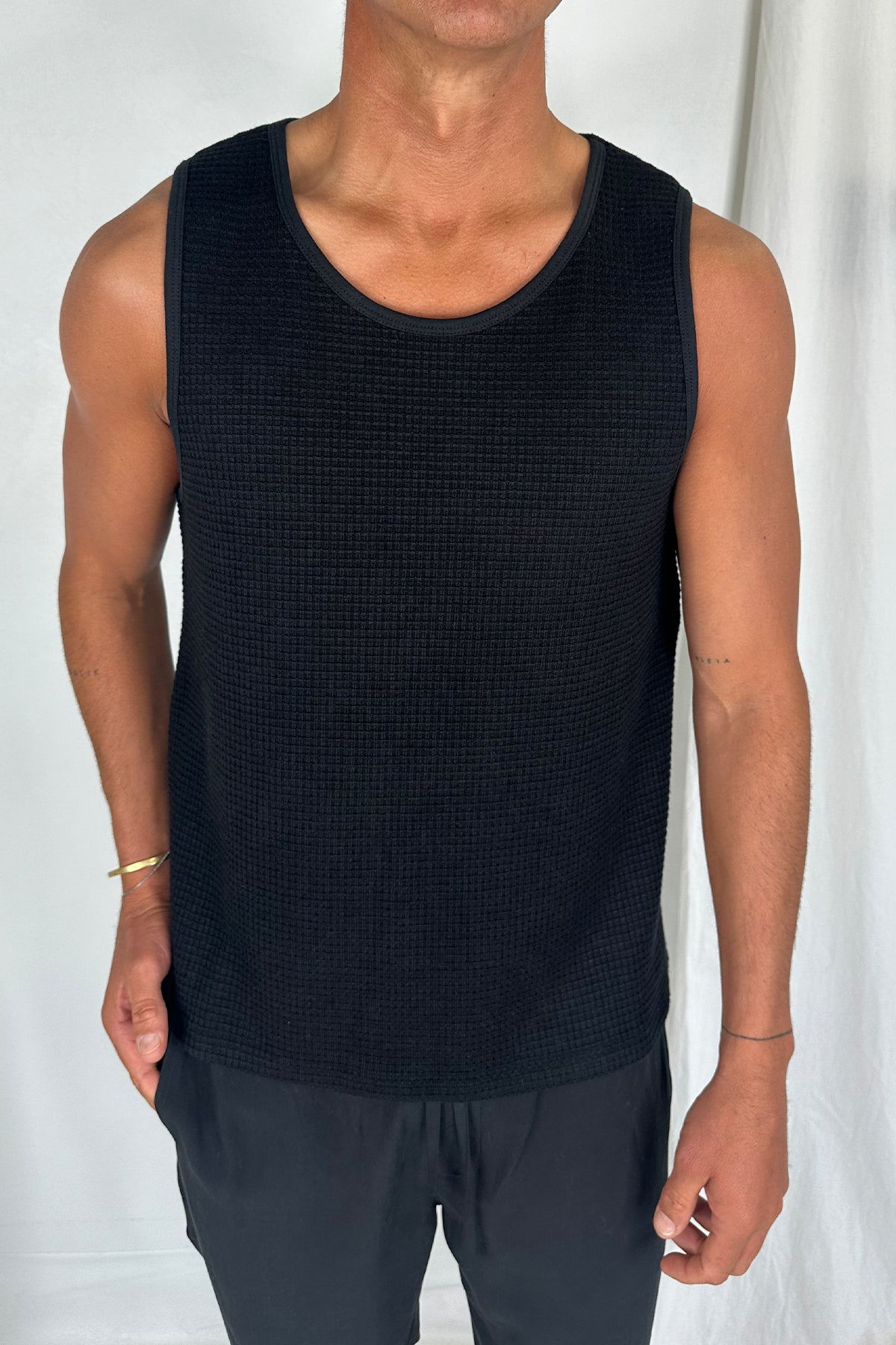 Joe Waffle Tank Black