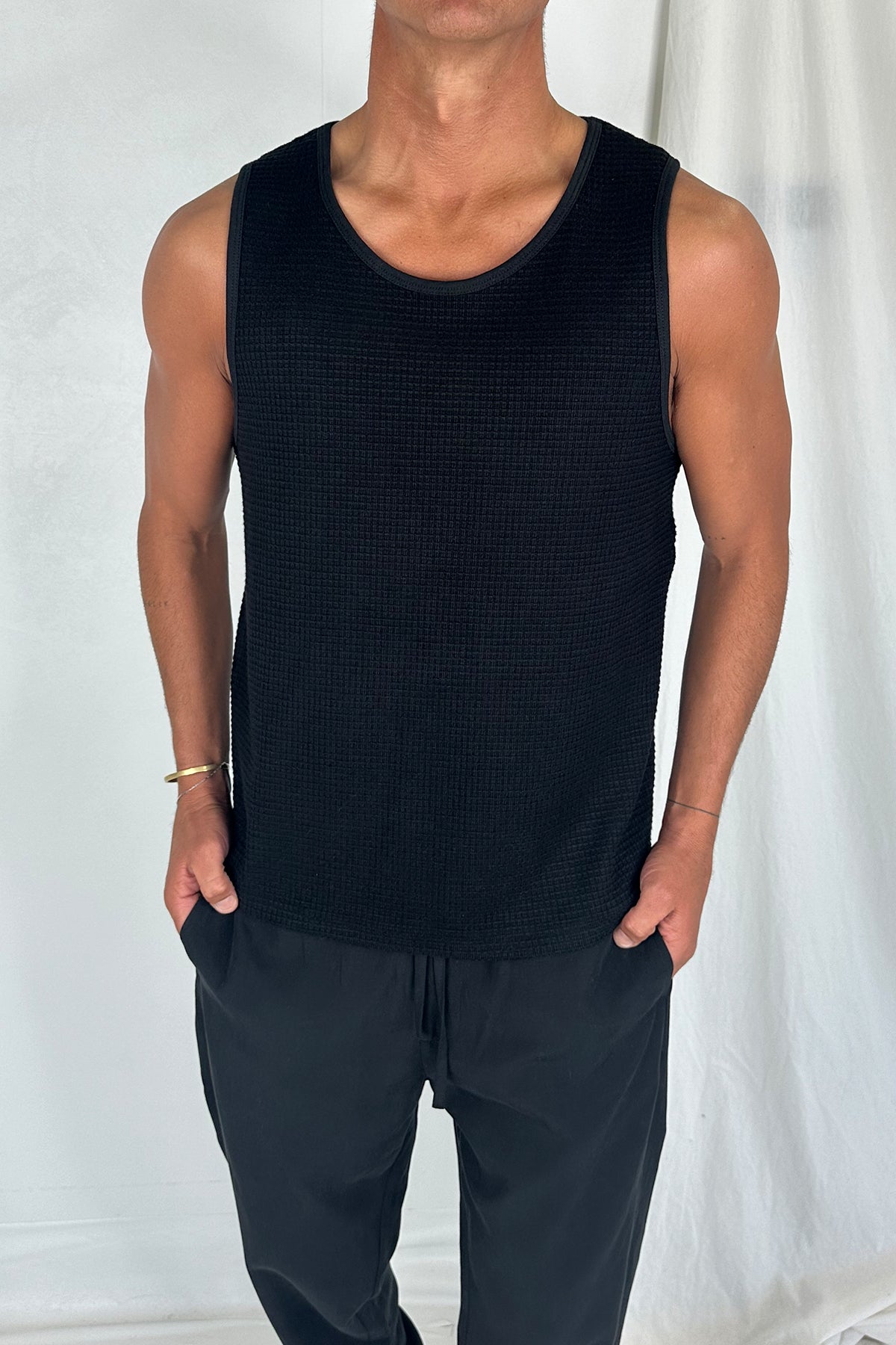 Joe Waffle Tank Black