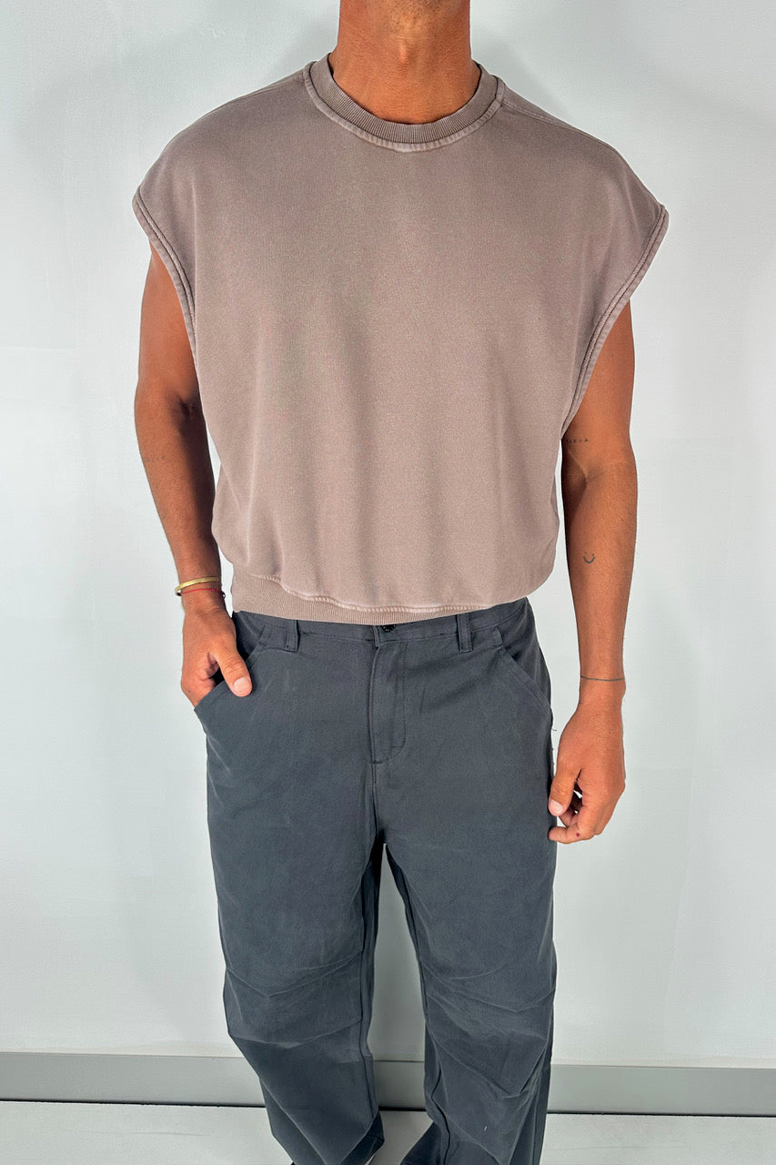 Cropped Fleece Ribbed Tank Choc