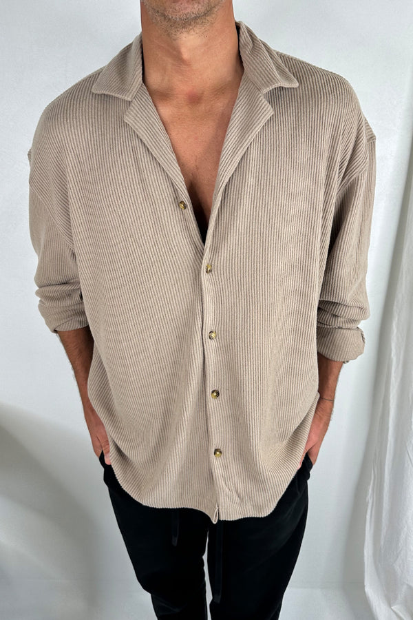 Cord Knit Long Sleeve Shirt Light Brown