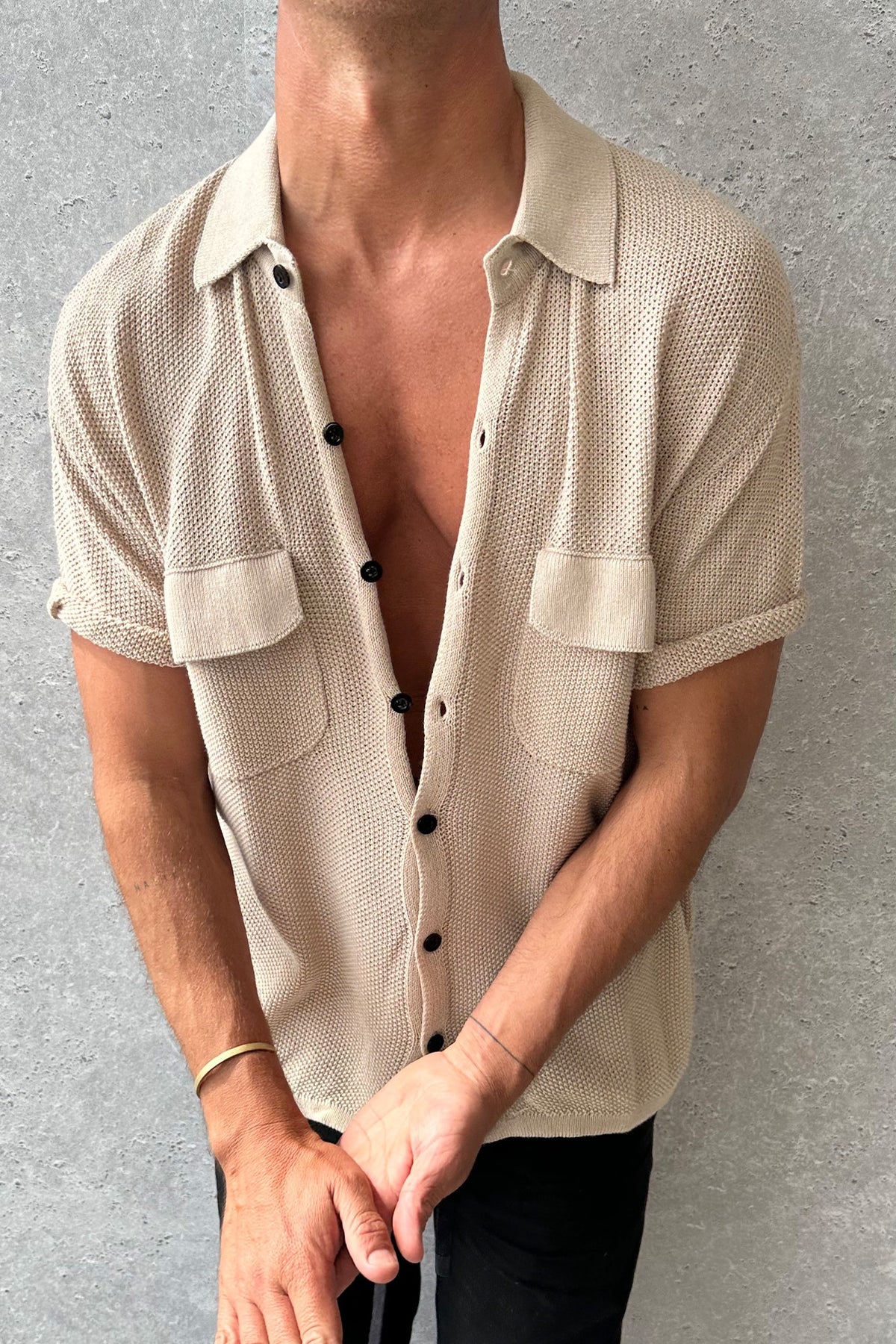 NTH Knitted Button Up Oat