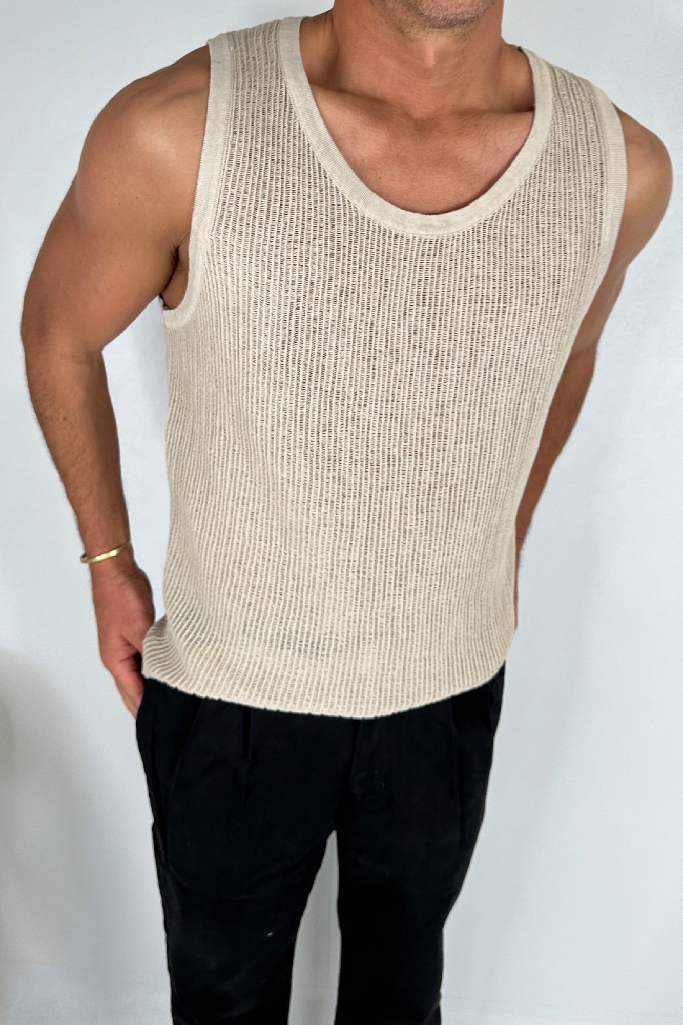 NTH Ribbed Knit Tank Beige - FINAL SALE