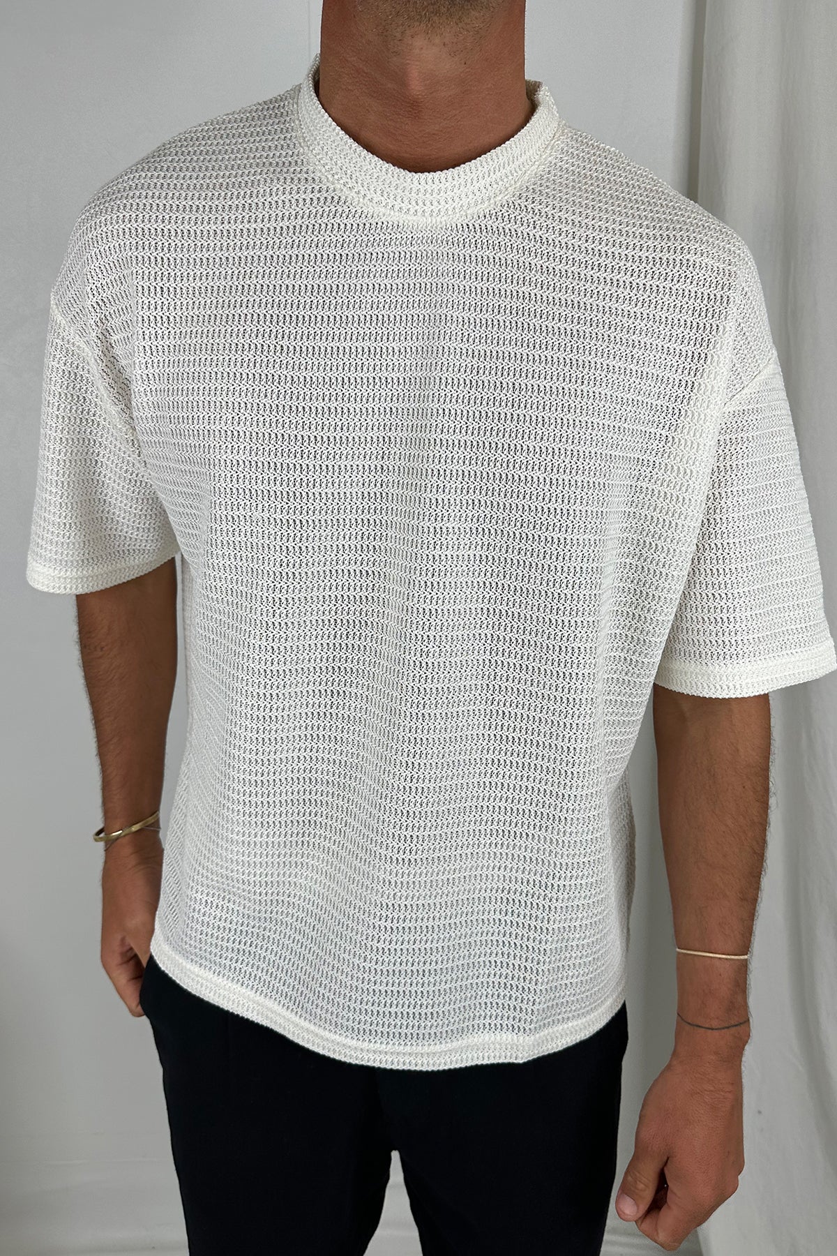 Vinnie Chevron Stitch Tee White