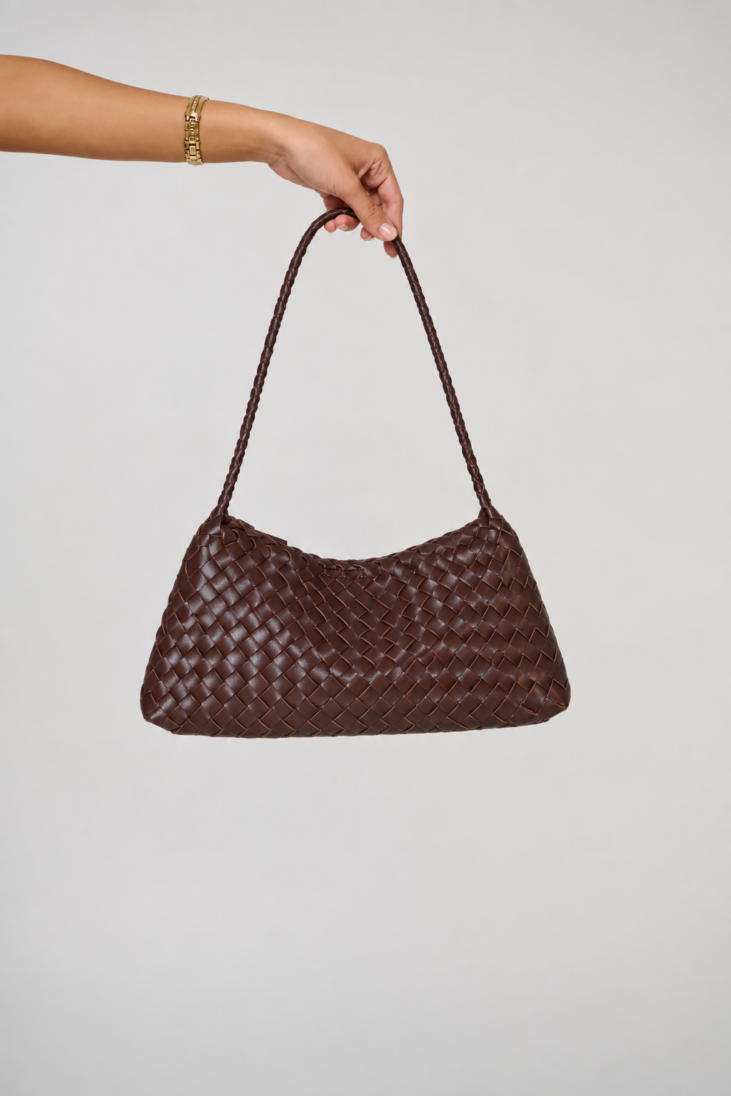 Misha Woven Shoulder Bag Chocolate