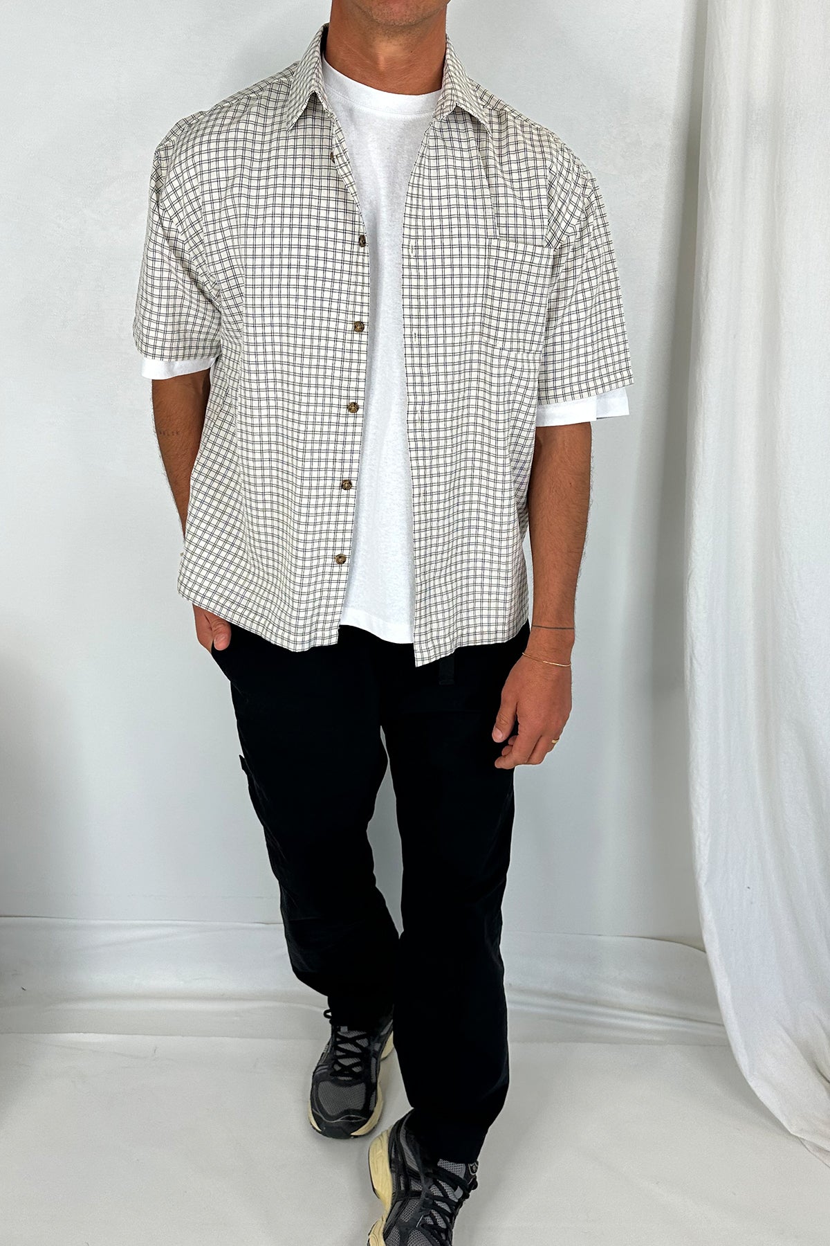 Nathaniel Drop Shirt Check Ivory