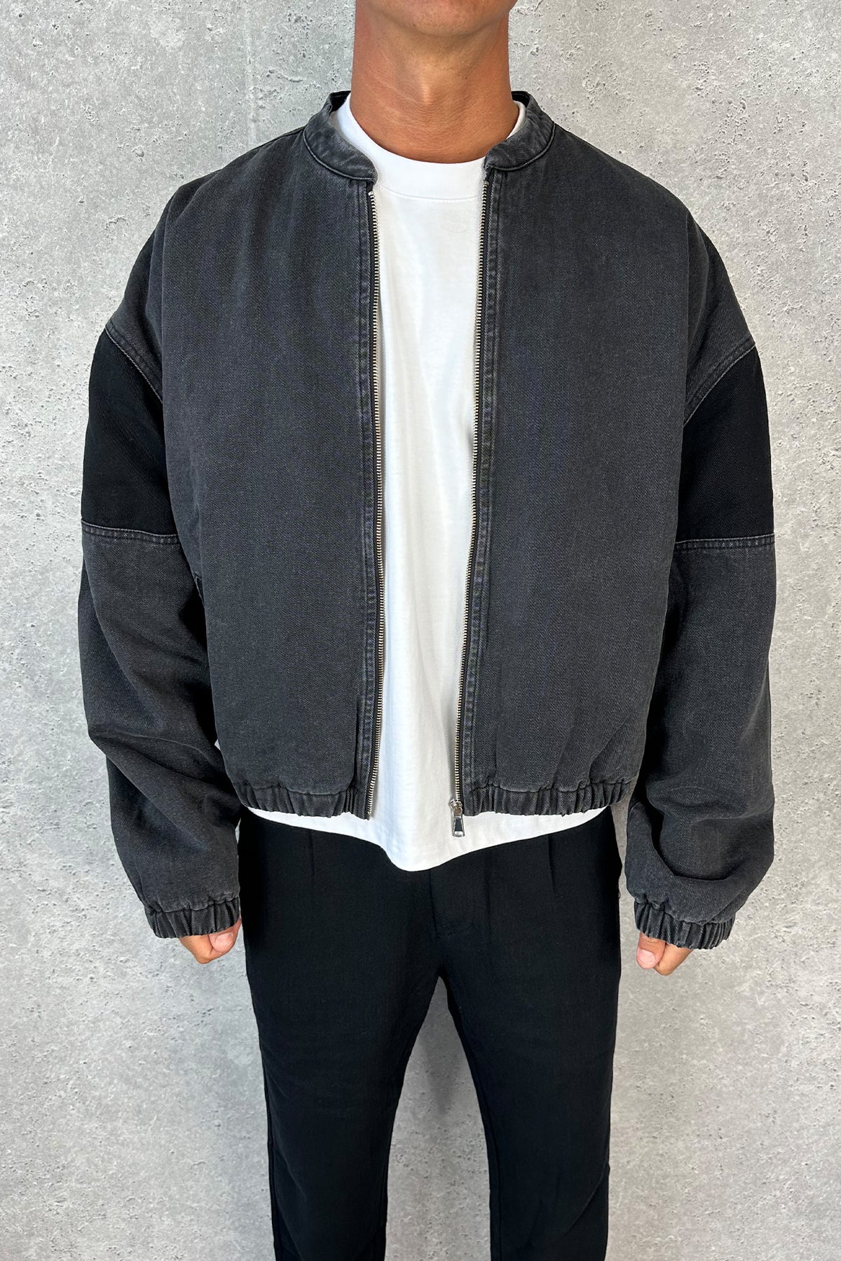 Panelled Denim Bomber Black