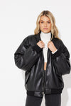 Unisex Faux Leather Drop Sleeve Jacket Black - SALE