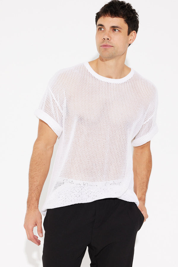 NTH Crochet Knit Tee White - FINAL SALE