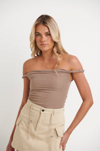 Rebecca Rope Off The Shoulder Top Taupe