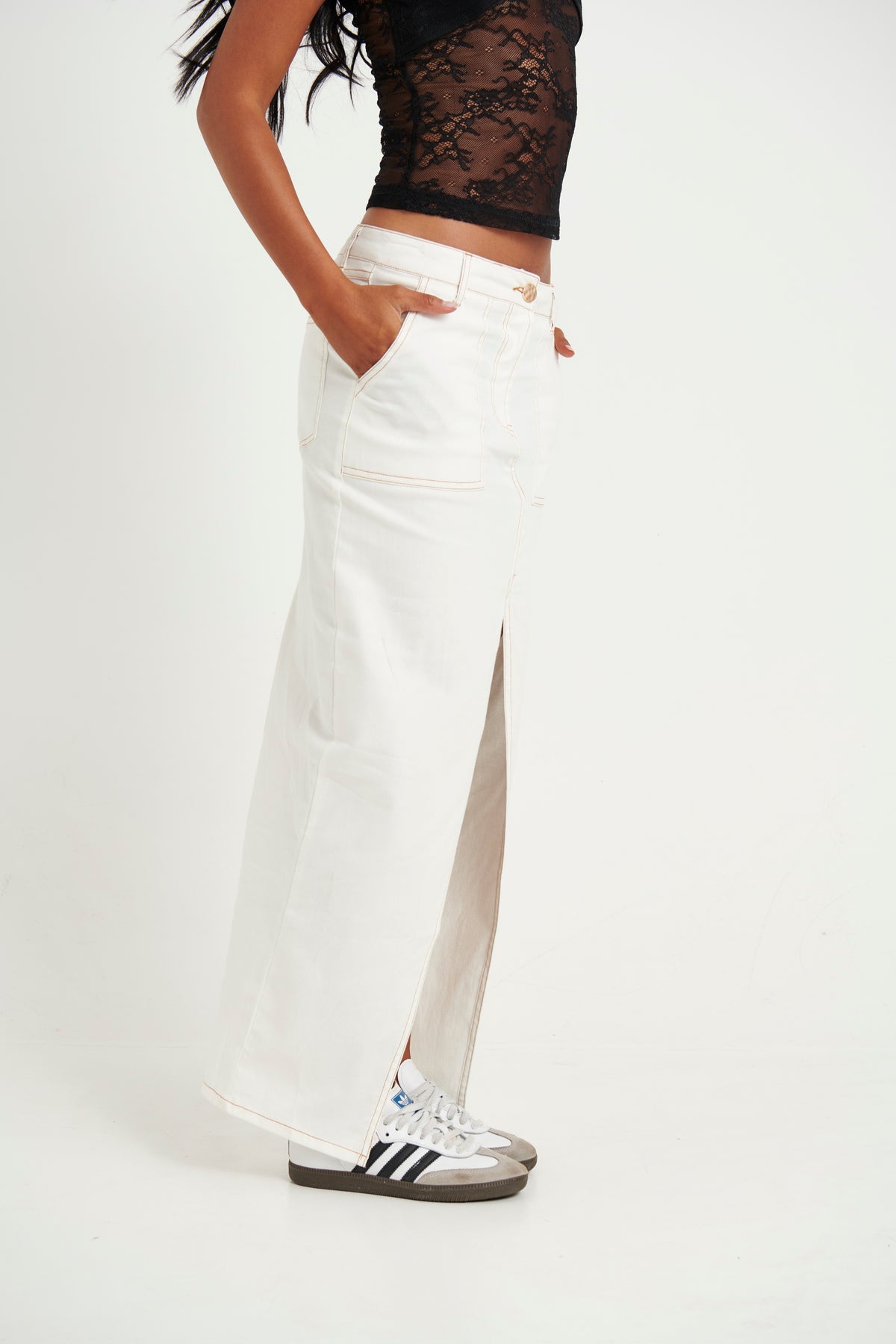 Mackenzie Maxi Denim Skirt White - FINAL SALE