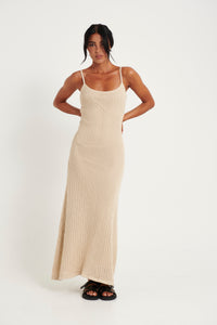 Kelsey Knitted Maxi Dress Beige - FINAL SALE
