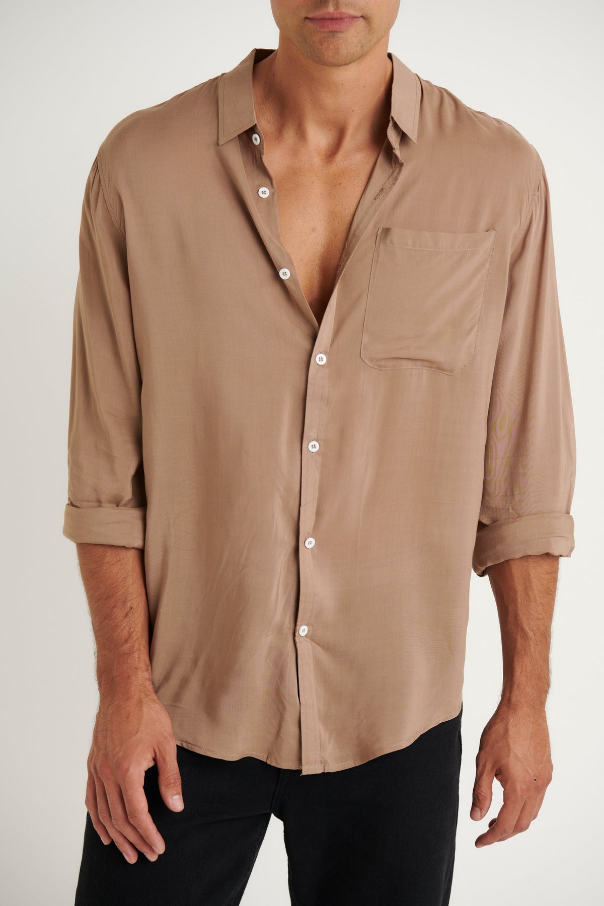 NTH Rayon Long Sleeve Shirt Light Brown