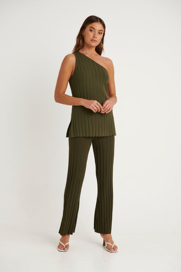 Megan Ribbed Top Khaki