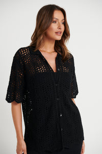 Chloe Crochet Shirt Black - FINAL SALE