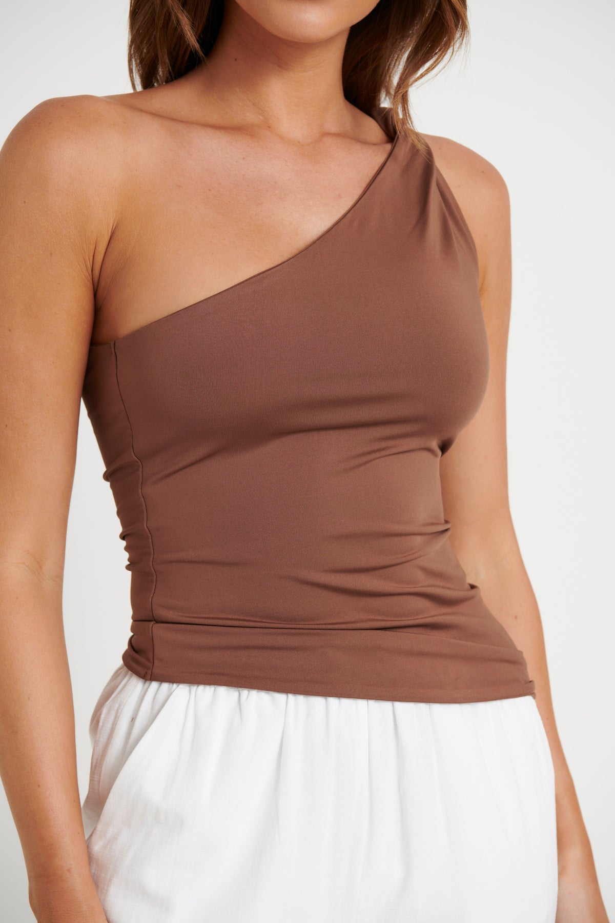 Unveiling One Shoulder Top Chocolate - FINAL SALE